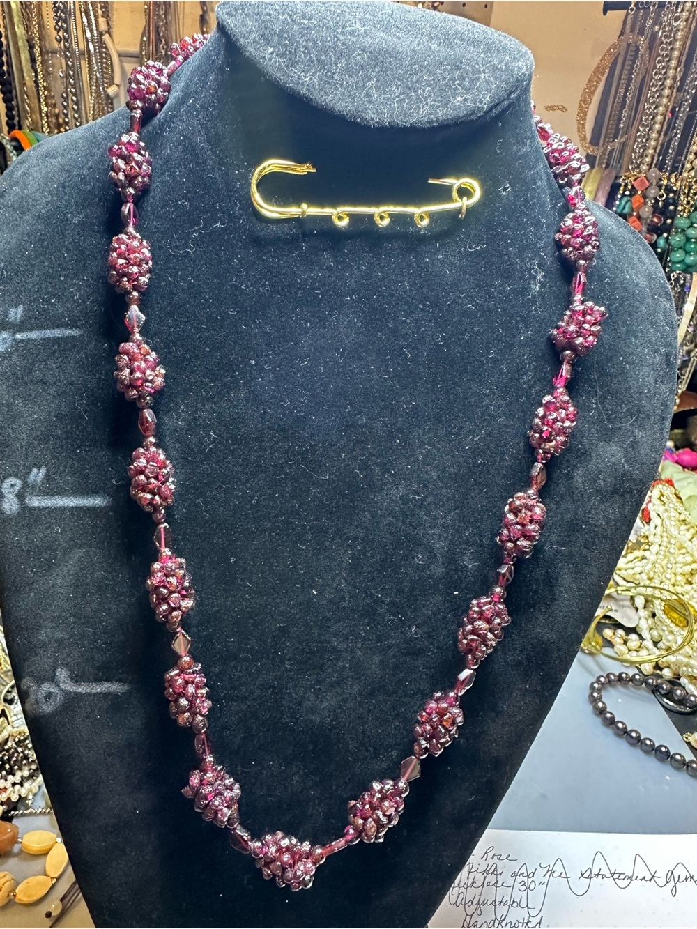 Bohemian Red Garnet Cluster Necklace